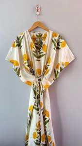 ชุดคลุมผ้าฝ้ายลายดอกไม้, ชุดพิมพ์ลายอินเดีย, ชุดคลุมชายหาด, ไซส์ใหญ่ - Product Image 4