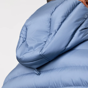 <b>Light</b> Blue Hooded <b>Puffer</b> <b>Jacket</b> with Quilted Panels Front Zip Closure Winter Minimalist Design Streetwear Outerwear - Product Image 2