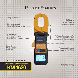 Medidor Digital de Resistencia a Tierra Tipo Abrazadera de Alta Precisión KUSAM KM 1620 para Uso Industrial y Eléctrico - Product Image 3