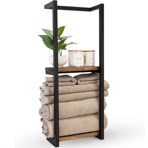 Minimalist <b>Wall</b> Mounted Rectangular Metal Storage Rack Black Finish Dust Proof Single Tier Bathroom Organizer - Product Image 6