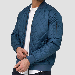 Chaqueta Bomber Acolchada Azul para Hombre, Cierre de Cremallera, Casual, Resistente al Viento, de Poliéster, para Otoño, Corte Regular, Cuello Camisero - Product Image 5