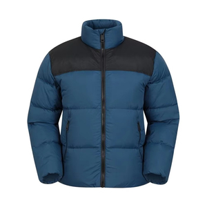 <b>Men's</b> Blue Puffer Jacket With <b>Black</b> Shoulder Panel Stand Collar Windproof Casual Winter Coat Regular Fit Polyester <b>Windbreaker</b> - Product Image 1