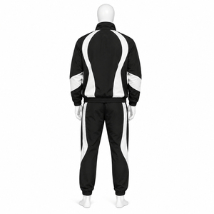 Custom <b>Black</b> White <b>Windbreaker</b> Tracksuit Set for Men's with Full Zip Sports Jacket and Matching Pants Athletic Training Wear - Product Image 2