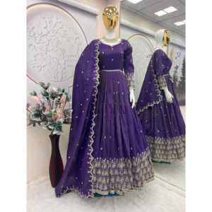 Vestido Anarkali de diseñador con Pent y Dupatta para Fiestas-Vestidos de noche - Product Image 4