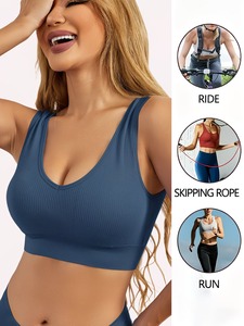 Women Fine Rib <b>Low</b> <b>Back</b> Activewear Top Seamless Push Up Workout <b>Bra</b> Customizable Private Label Fitness Gear Supplies - Product Image 3