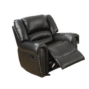 Poltrona Reclinabile Manuale Moderna 1 Posto in Pelle Nera con Braccioli Imbottiti e Dettagli Decorativi per Soggiorno - Product Image 5