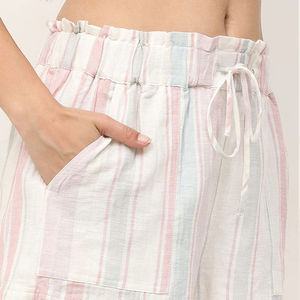 Women's Striped High Waist Cotton Shorts With <b>Drawstring</b> And Pockets Casual Loose Fit Breathable Woven Fabric Short Skirt Style - Product Image 5