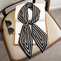 Écharpes et bandeaux pour femmes en soie 100% à motif à carreaux, confortables pour la peau, pour usage extérieur, bandeau long 14x145cm, toutes tailles