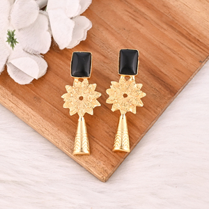 Natural <b>Black</b> Onyx Gold Plated Brass <b>Dangle</b> <b>Earrings</b> Handmade Fashion Jewelry for Women - Product Image 2
