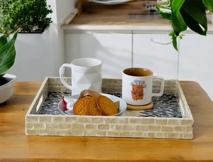 Plateau de service artisanal indien de luxe en nacre, écologique et durable, pour la nourriture, la maison et la cuisine, plateau décoratif - Product Image 5