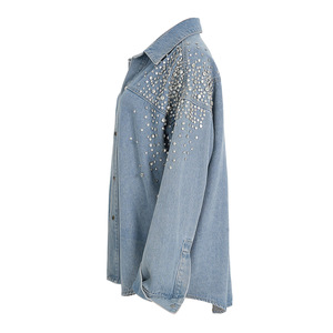 Nueva Chaqueta Vaquera de Moda Primavera 2026 para Mujer, con Solapa Irregular y Pedrería, Talla Grande - Product Image 2