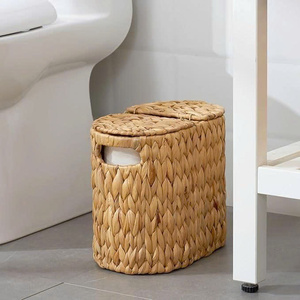 Natural Rattan Storage <b>Basket</b> <b>With</b> <b>Lid</b> Circle Shape For Kitchen Organization Nordic Style <b>With</b> Handles - Product Image 3