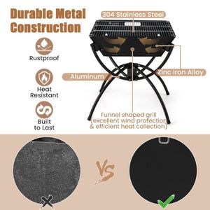 Portable <b>Charcoal</b> <b>BBQ</b> Grill 3-in-1 Campfire Cooker Stainless Steel Grills Carrying <b>Bag</b> Heat-Resistant Gloves <b>for</b> Outdoor Camping - Product Image 6