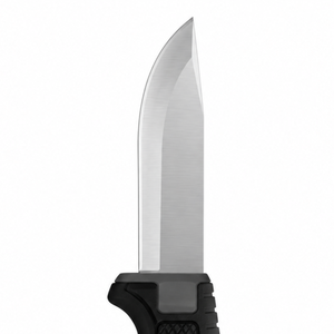 Cuchillos de exterior de hoja fija en negro y gris con hoja plateada, agarre ergonómico texturizado, funda protectora y presilla para cinturón - Product Image 3