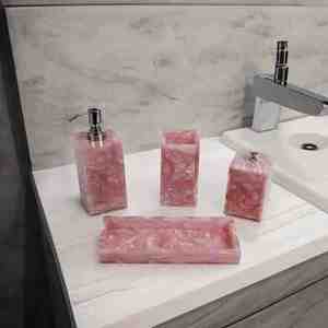 Handmade White Resin Bathroom <b>Storage</b> <b>Accessories</b> Stylish Four-Piece Set Easy to Clean Rectangle Shape - Product Image 2