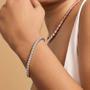 BRIVA JEWELS BJ006 สร้อยข้อมือเทนนิสโมอิสซาไนต์เงินแท้ 925 ชุบโรเดียมทรงกลม ดีไซน์ทันสมัย ของขวัญสำหรับผู้หญิง น้ำหนัก 4-8 กรัม - Product Image 4