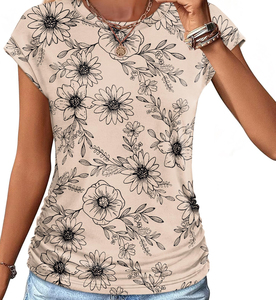 เสื้อยืดผ้าฝ้ายพิมพ์ลายสำหรับผู้หญิง เสื้อยืดกราฟิกออกแบบเอง แขนสั้น เนื้อผ้านุ่ม ระบายอากาศดี เสื้อผ้าฝ้ายพิมพ์ลายสำหรับฤดูร้อน - Product Image 2