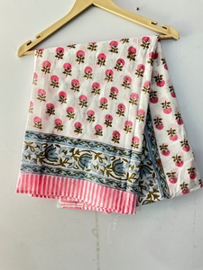 Pareo de algodón con estampado de bloques, directo de fábrica, ligero y transpirable, para playa, traje de baño, bufanda de resort, boutique, estilo costero. - Product Image 1
