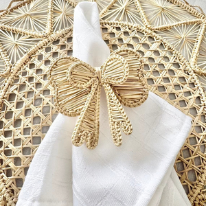 Stylish Bow Shape Rattan Napkin Ring Holder Suitable For Rustic <b>Table</b> Setting Kitchen Dining Wedding <b>Party</b> And Gifting Use - Product Image 1