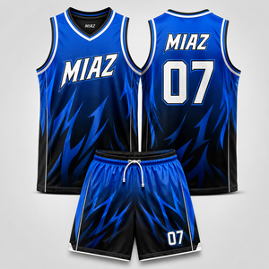 Conjunto de Camiseta y Pantalones Cortos de Baloncesto MIAZ Sublimados, Degradado Azul Blanco 15, Ropa Deportiva Unisex para Adultos, 100% Poliéster de Secado Rápido - Product Image 4