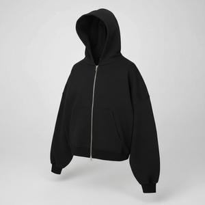 Sweat à capuche premium épais à fermeture éclair intégrale |   Veste en molleton de coton noir surdimensionnée |   Logo personnalisé disponible pour les commandes en gros - Product Image 6