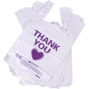 Sacchetti per la spesa bianchi riutilizzabili con design 'Thank You' per T-shirt, 12x19 pollici, con manico, per piccole attività alimentari, confezione da 50 pezzi - Product Image 1
