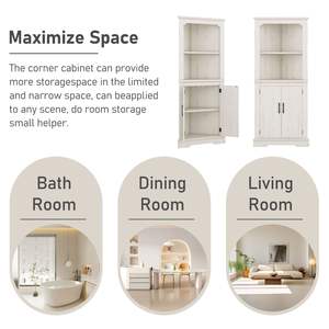 Gabinete de esquina alto con puertas de color beige de grano de madera para sala de estar, baño, comedor o uso en la cocina - Product Image 5
