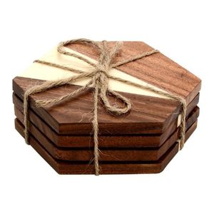 Modern Round Wooden Eco-Friendly Reusable <b>Coaster</b> <b>Set</b> - Product Image 2