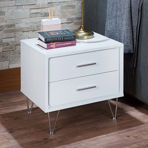 Comodino bianco a 2 cassetti con gambe in metallo - Product Image 4