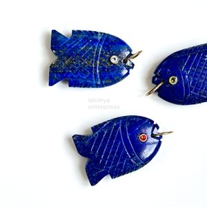 Pendentif poisson en lapis-lazuli naturel, sculpté à la main, breloque poisson en pierre précieuse, argent 925, fait main, cristal de guérison, pour la fabrication de bijoux - Product Image 5