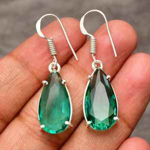 ต่างหูพลอยพาราอิบาทัวร์มาลีนทำมือ เงินแท้ 925 เครื่องประดับพลอยธรรมชาติ สีฟ้าเขียว ต่างหูสำหรับผู้หญิง ของขวัญ - Product Image 5