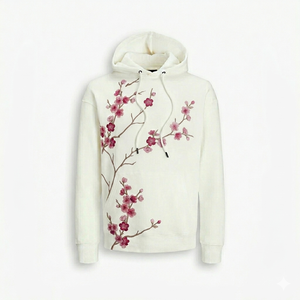 Sweat-shirt à capuche unisexe personnalisé style Sakura brodé en coton premium, pull-over floral en molleton de coton unisexe - Product Image 1