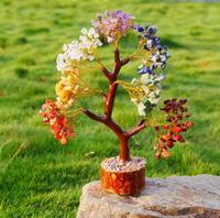 Arbre en cristal d'agate avec pierres des sept chakras, artisanat orgonique fait main, base en bois de 10 pouces, décoration Feng Shui pour la maison, le bureau ou le bureau à domicile