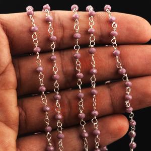 Natural Purple Colored Hydro <b>Beads</b> Handmade 3mm Small Rosary Chain Rondelle Round <b>Silver</b> Plated Jewelry Chain Roll Wholesale - Product Image 2