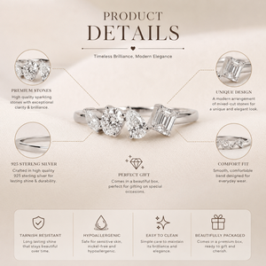 Anillo de Diamante Cultivado en Laboratorio Asimétrico Único |   Anillo de Diamantes de Corte Mixto en Oro Blanco de 18K, Joyería Fina para Promesa Nupcial, Regalo de Aniversario - Product Image 5