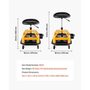 Sgabello da Officina Pneumatico Girevole per Carichi Pesanti, Capacità 136 kg, Altezza Regolabile, Sedile Rotante a 360 Gradi per Garage - Product Image 5