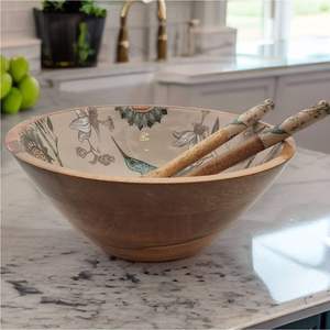 Tazón para Servir Hecho a Mano de Madera de Mango con Incrustaciones de Esmalte con Diseño de Olivas, Tazón Decorativo para Ensaladas, Vajilla para Cocina, Decoración del Hogar, Regalo - Product Image 2