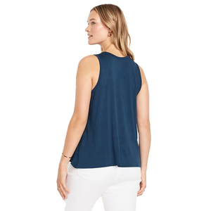 Women's <b>Navy</b> Blue Sleeveless Tank <b>Top</b> Scoop Neck Knitted Solid Color Casual Regular Fit Breathable Eco-Friendly Cotton Front - Product Image 3