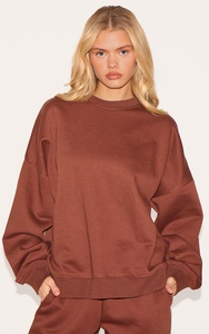 Women's <b>Brown</b> Cotton Tracksuit Set Crew Neck Sweatshirt <b>Jogger</b> Pants Loose Fit Solid Color Casual Autumn Wear Full Length - Product Image 4
