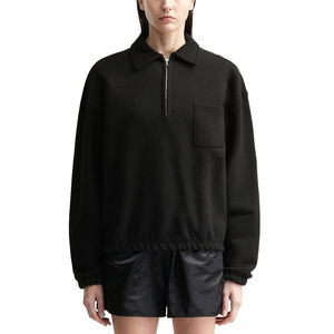 Sweat-shirt noir surdimensionné en tricot pour femme avec demi-fermeture éclair et poche, manches classiques, col rabattu, design uni, idéal pour l'automne - Product Image 6