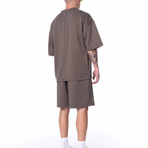 Conjunto de Camiseta y Pantalones Cortos de Algodón para Hombre, Talla Grande, Color Gris, Estilo Casual de Verano, Tejido de Punto - Product Image 3