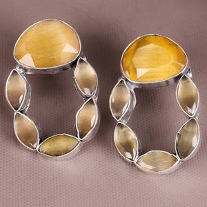 Pendientes Colgantes Boho Étnicos de Ónix y Latón para Fiesta, Joyería Chapada en Plata Antigua para Mujer - Product Image 3