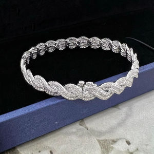 18K Gold Braided Twist Tennis <b>Bangle</b> Bracelet Channel <b>Set</b> Baguette Moissanite GRA Certified Hiphop Style Unisex Wedding - Product Image 1