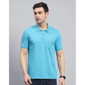 Camiseta de Algodón 100% para Hombre, Color Azul Cielo, Lisa, con Cuello Clásico, Estilo Moderno, Venta al Por Mayor - Product Image 1