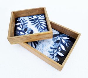 Newly Crafted Design Mango Wood Enamel Print Tray Decorative Trays Wood serving Tray Enamel Printing Tray at <b>low</b> factory Price - Product Image 4