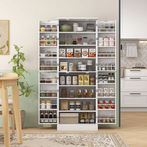 Moderno Armadio Dispensa da Cucina da 65 Pollici con 4 Ante e 16 Ripiani in Acciaio Inossidabile e Metallo Bianco per Sala da Pranzo - Product Image 2