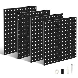 Lot de 4 panneaux perforés en métal noir, espacement de 1/4 po, organisateur mural, support de rangement pour outils, pour bureau, garage, rangement mural - Product Image 1