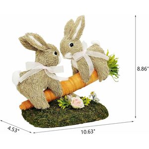 Decorazione Pasquale: Statuetta di Coniglio con Carota in Sisal da 8,9 Pollici, Decorazioni Primaverili in Paglia Naturale e Muschio - Product Image 4