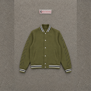 Blouson universitaire décontracté moderne pour homme, coupe droite, couleur unie, col rabattu, fermeture boutonnée, vert olive - Product Image 5