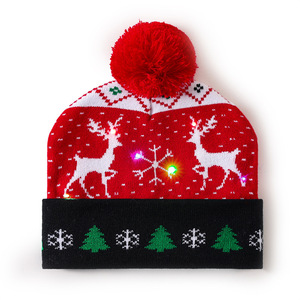Bonnet en tricot unisexe avec visage de Père Noël lumineux à LED et pompon, chapeau de fête de Noël - Product Image 2